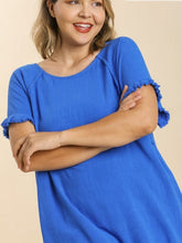 Load image into Gallery viewer, Sophie Linen Blend Top with Frayed Hem in Cobalt