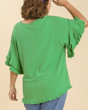 Load image into Gallery viewer, Isabelle Ruffle Short Sleeve Top with Frayed Hem