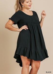 Remi Ruffle Trim Dress with Frayed Edges in Black