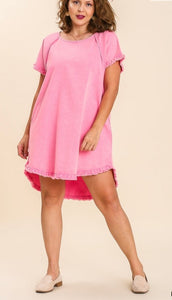 Renee Frayed Denim Dress in Pink