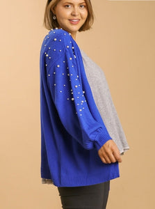 Restocked! Danielle Pearl Detail Cardigan in UK Blue