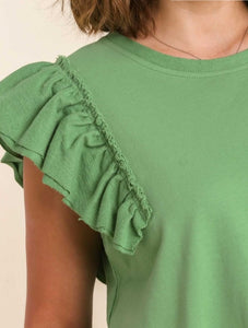 Fiona French Terry Top with Double Ruffle Sleeve