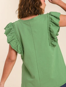 Fiona French Terry Top with Double Ruffle Sleeve