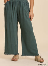 Load image into Gallery viewer, Ashley Frayed Hem Linen Blend Pants in Teal
